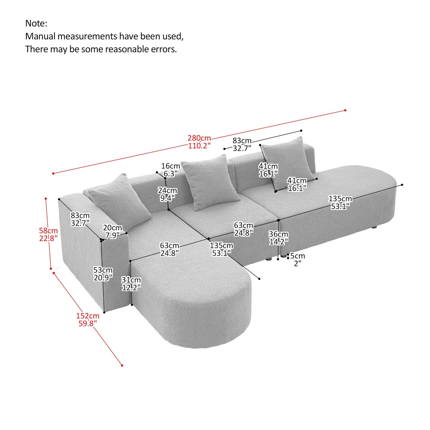 Modern Sectional L Shape Boucle Sofa With Curved Seat (Facing Left)