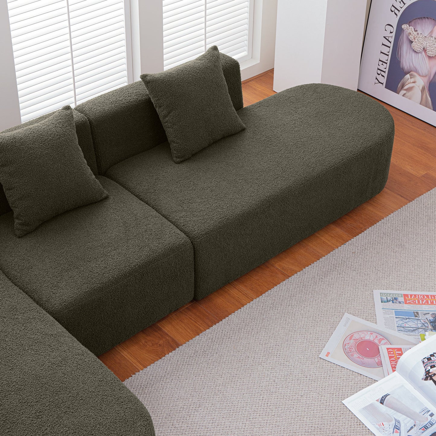 Modern Sectional L Shape Boucle Sofa With Curved Seat (Facing Left)