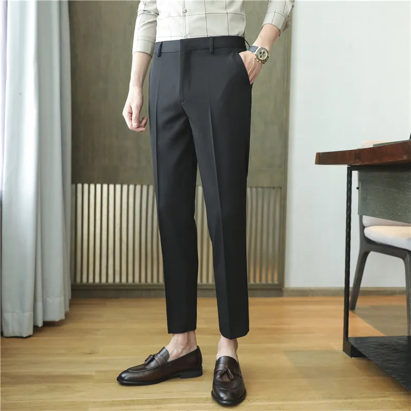 Dress Pants for Men High Quality Korean Luxury Clothing Drape Suit Pants Slim Fit Ankle Length Men's Formal Trousers All Match