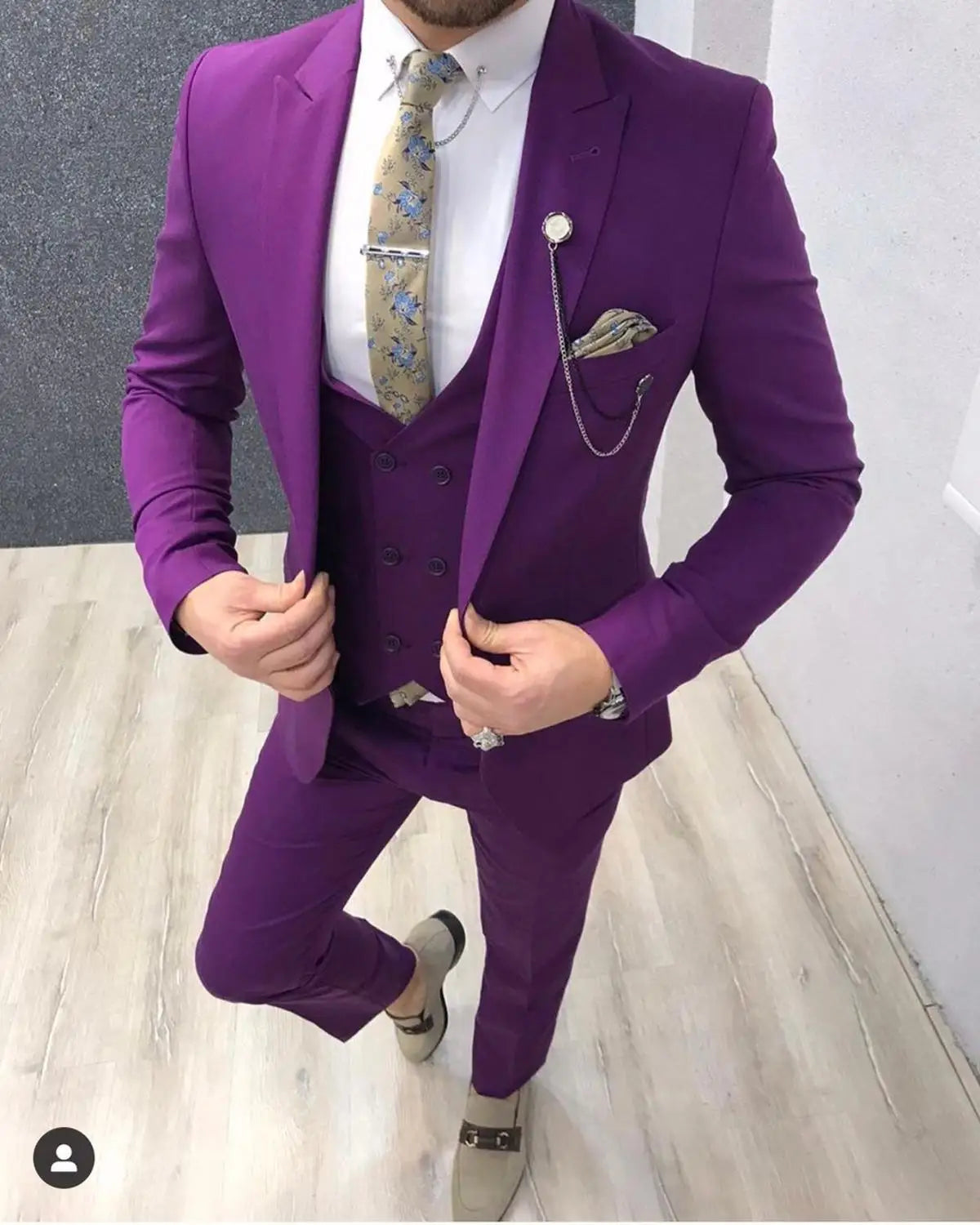 Colorful Burgundy Costume Homme Men Suits Wedding Tuxedos for Groom Slim Fit Blazer Terno Masculino 3 Pieces Jacket Pant Vest