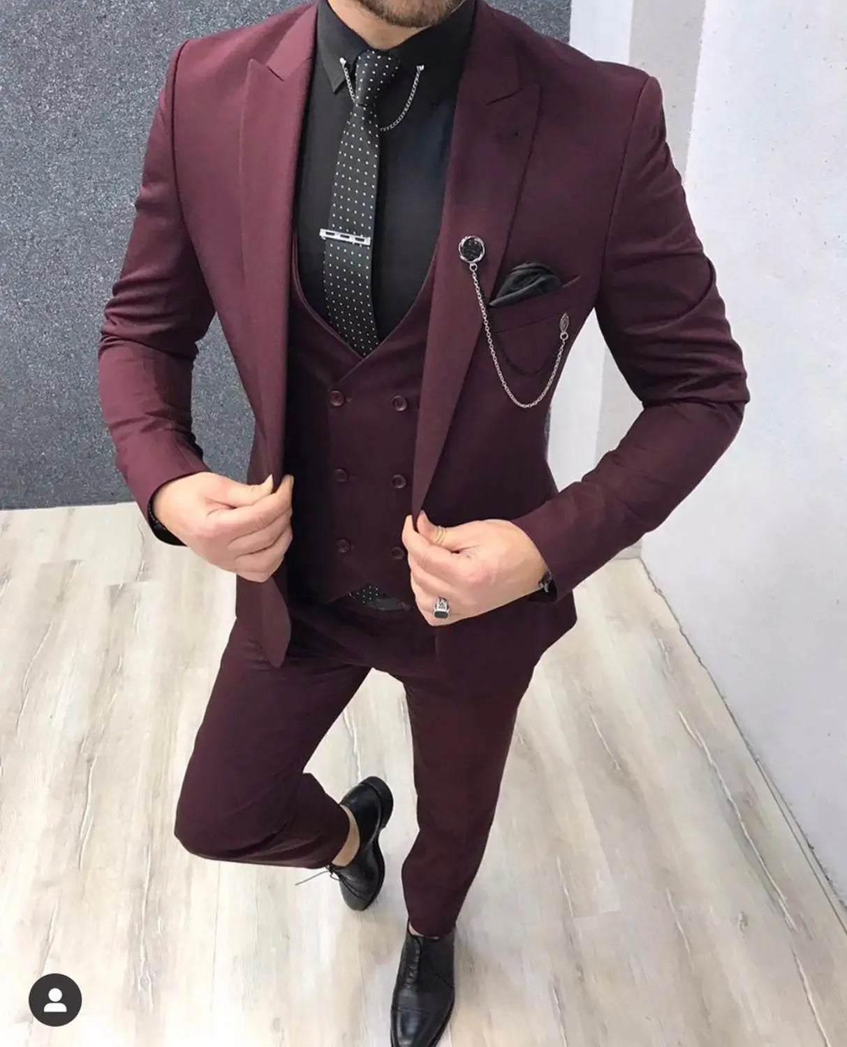 Colorful Burgundy Costume Homme Men Suits Wedding Tuxedos for Groom Slim Fit Blazer Terno Masculino 3 Pieces Jacket Pant Vest