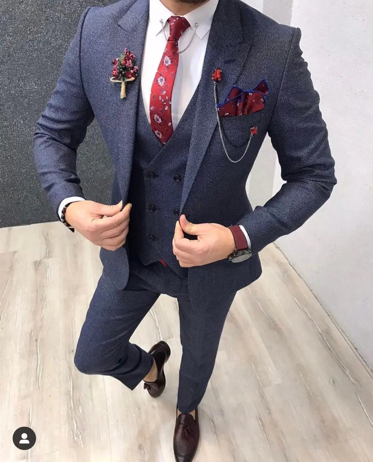 Colorful Burgundy Costume Homme Men Suits Wedding Tuxedos for Groom Slim Fit Blazer Terno Masculino 3 Pieces Jacket Pant Vest