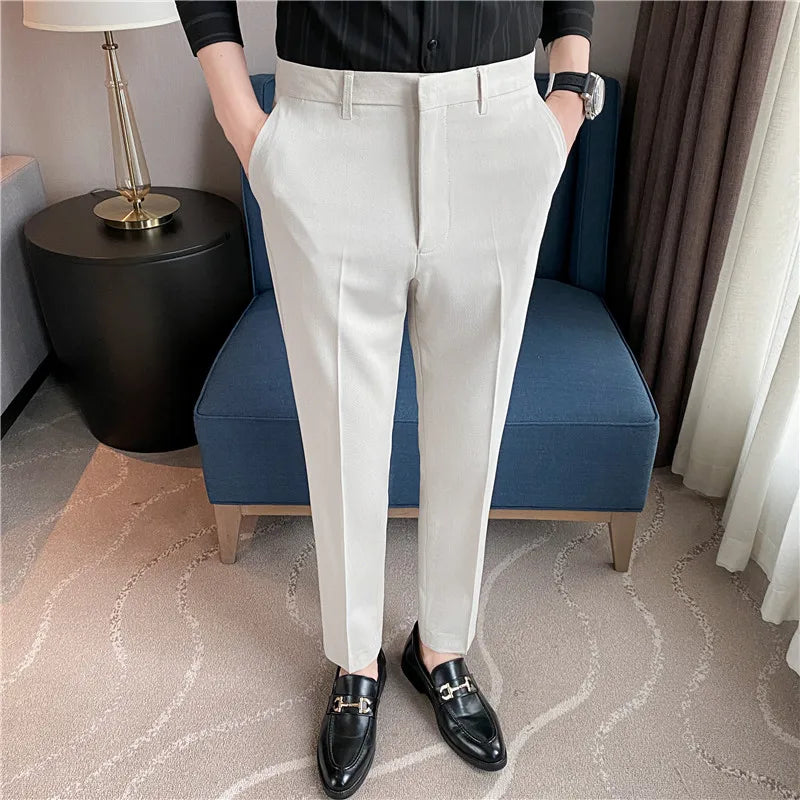 Dress Pants for Men High Quality Korean Luxury Clothing Drape Suit Pants Slim Fit Ankle Length Men's Formal Trousers All Match