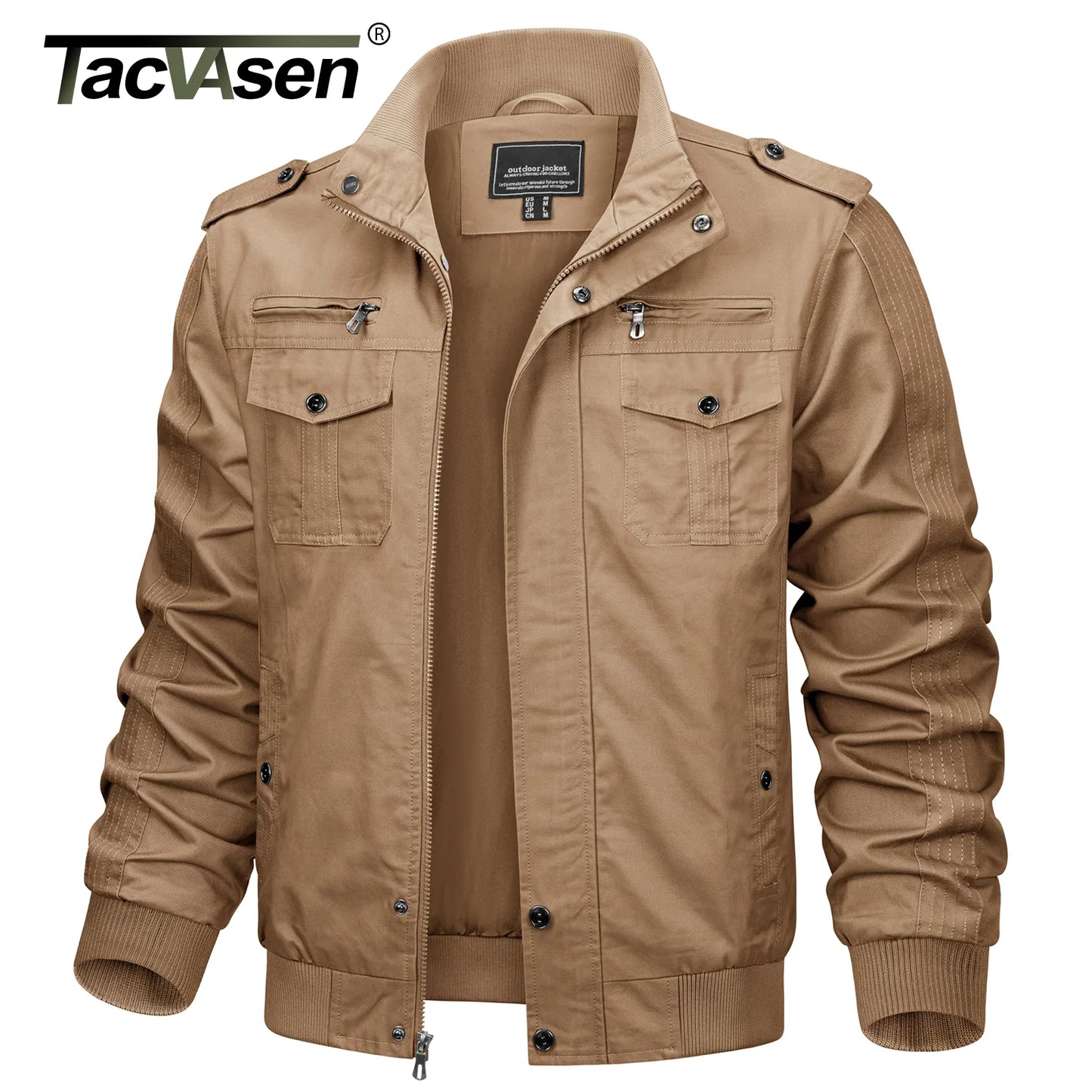 TACVASEN Pilot Bomber Jacket Coats Mens Cotton Cargo Jackets With Zipper Pockets Retro Casual Work Jacket Male Clothing Outwear