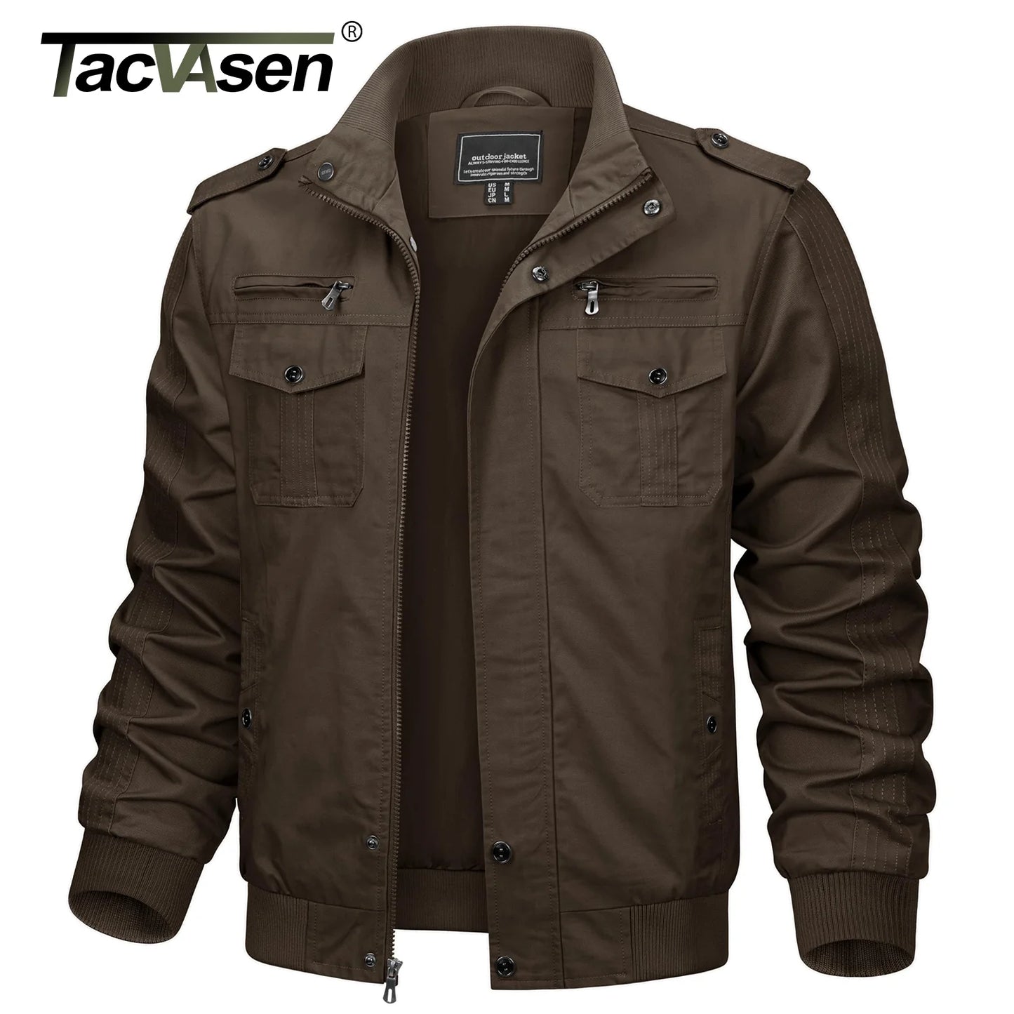 TACVASEN Pilot Bomber Jacket Coats Mens Cotton Cargo Jackets With Zipper Pockets Retro Casual Work Jacket Male Clothing Outwear