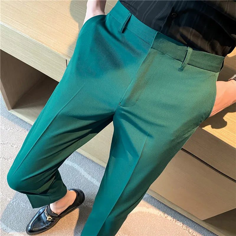 Dress Pants for Men High Quality Korean Luxury Clothing Drape Suit Pants Slim Fit Ankle Length Men's Formal Trousers All Match